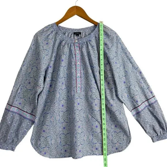 Talbots Popover Top Blue Kaleidoscope Pattern Preppy Boho Women’s Size /M - Picture 6 of 12